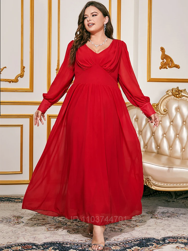 

1XL-3XL Women Clothing Bride Dresses A-Line V-neck Formal Wedding Guest Dresses Chiffon Pleated Female Vestido largo