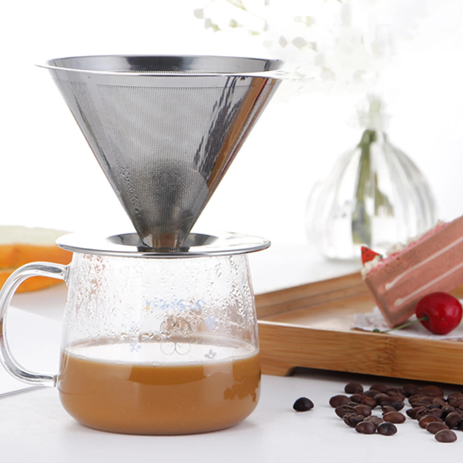 Reusable Double Layer 304 Stainless Steel Coffee Filter Holder Pour