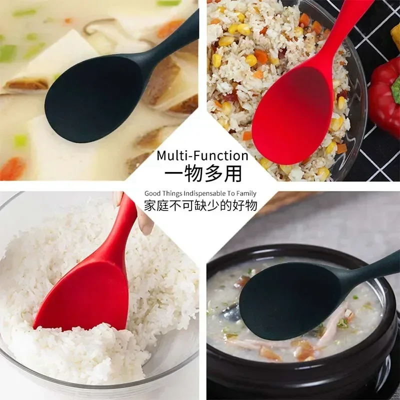 Hanging Silicone Rice Spoon Kitchen Ladle Non-stick Saucepan Electric Rice Cooker Cooking Scoop with Holes