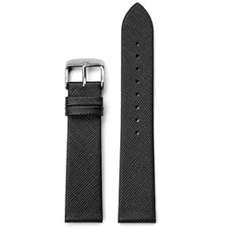 Premium Genuine Cowhide Leather Watch Band - Elegant Universal Strap - 18mm (Black)