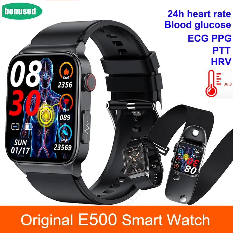 Nowy E500 glukozy we krwi inteligentny zegarek mężczyźni Monitor ekg