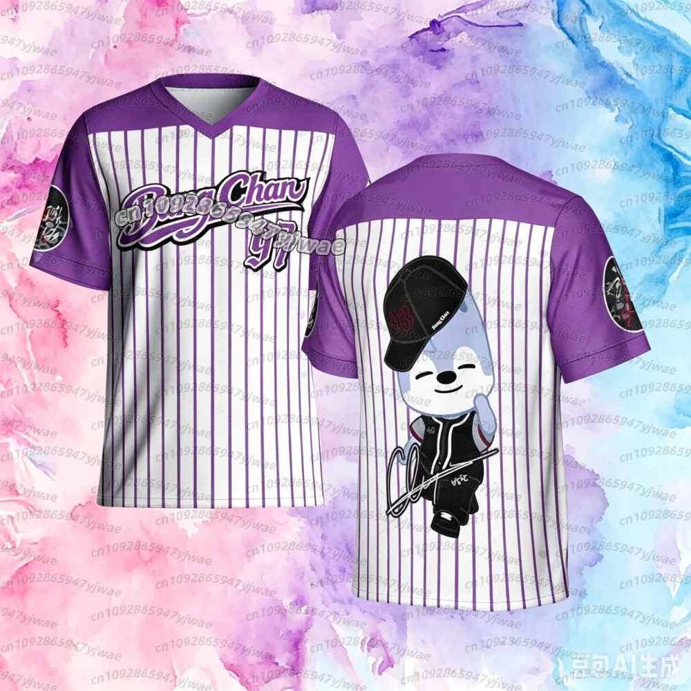 Herren Damen T-Shirt Cartoon Kpop Stay Karma Album Fans T-Shirt Felix Bangchan Hyunjin Street Casual Sport Kurzarm-T-Shirt