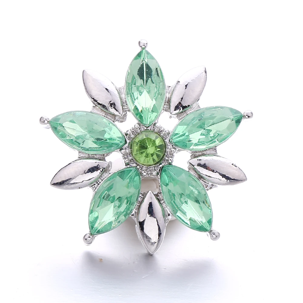 20pcs Snap Button Jewelry DIY Metal Green Crystal Flower 18MM Snap Buttons Fit 18mm Snap Button Bracelet Necklace