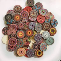 50/100PCS Vintage Painted Printed Wooden Buttons -15mm 20mm 25mm DIY Craft Accessories Handmade Exquisitely Decorated 2