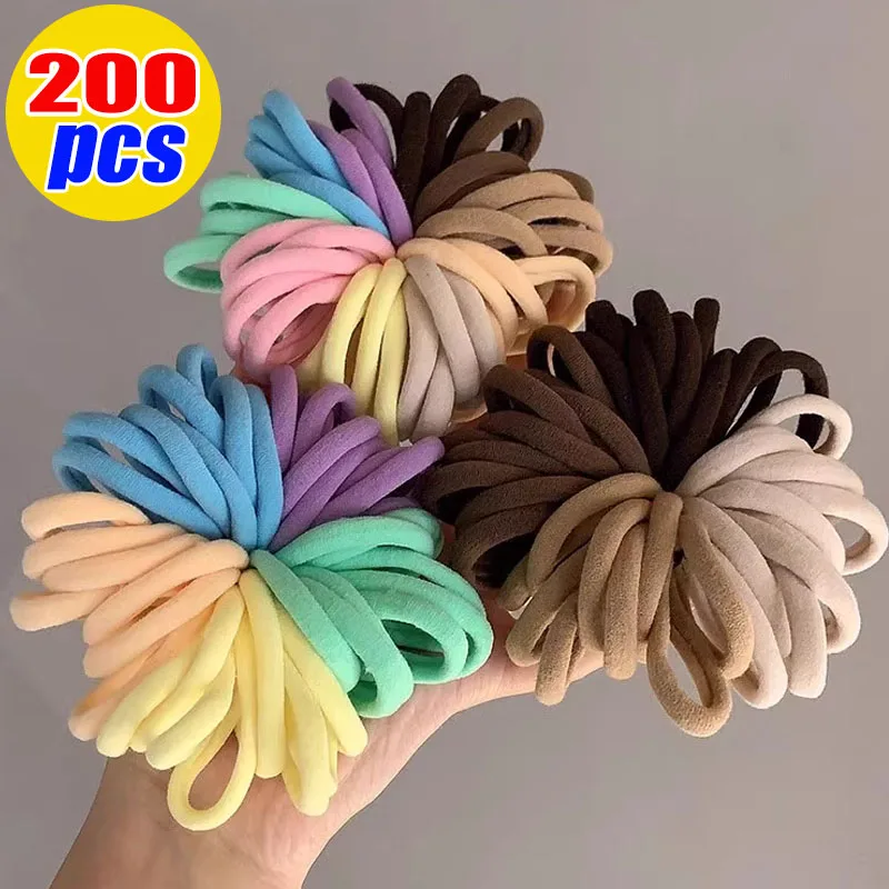 

50/200pcs Elasticity Mixed Colors Hair Bands Basic Hair Ties Elastic Headband Simple Hair Scrunchies Accessories Ponytail Holder