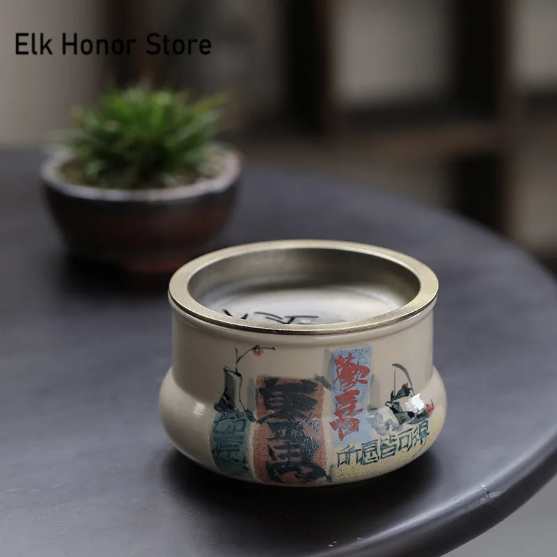 260ml Retro Brocade Gray Ceramic Jianshui Japanese Tea Wash Bowl Retro Writing-brush Washer Chaxi for Tea Supplies Ornaments