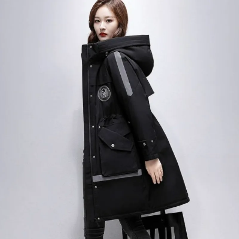 2023 New Women Down Jacket Winter Coat Female Warm Thick Parkas Loose Large Size Outwear Mid Length Version Hooded Overcoat