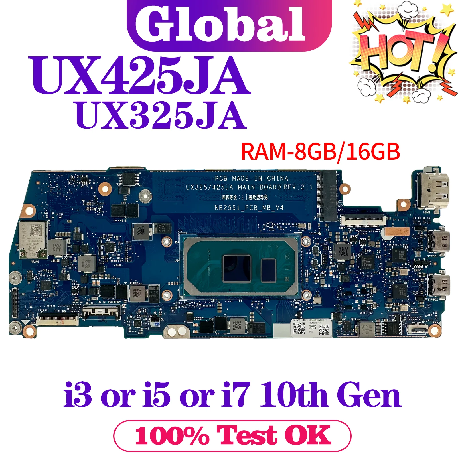 

KEFU UX325/425JA Mainboard For ASUS UX425JA U4700JA BX425JA RX425JA UX325JA U3700JA BX325JA RX325JA Laptop Motherboard i5 i7