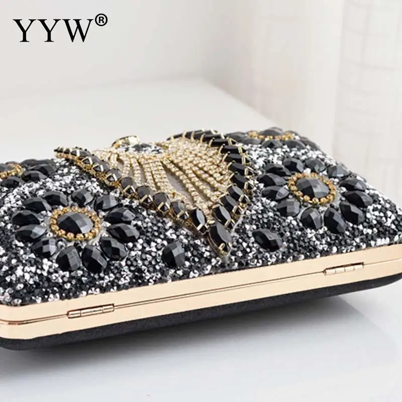 Luxury Rhinestone Beads Women Evening Handbag Bling Sequins Diamond Clutch Purse Lady Party Metal Chain Shoulder Messenger Bag