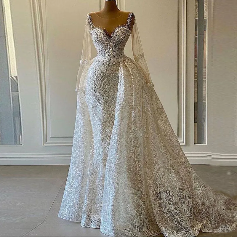 Tanio Świecący cekin suknie ślubne afryki 2022 Bride luksusowe Mermaid koraliki długie