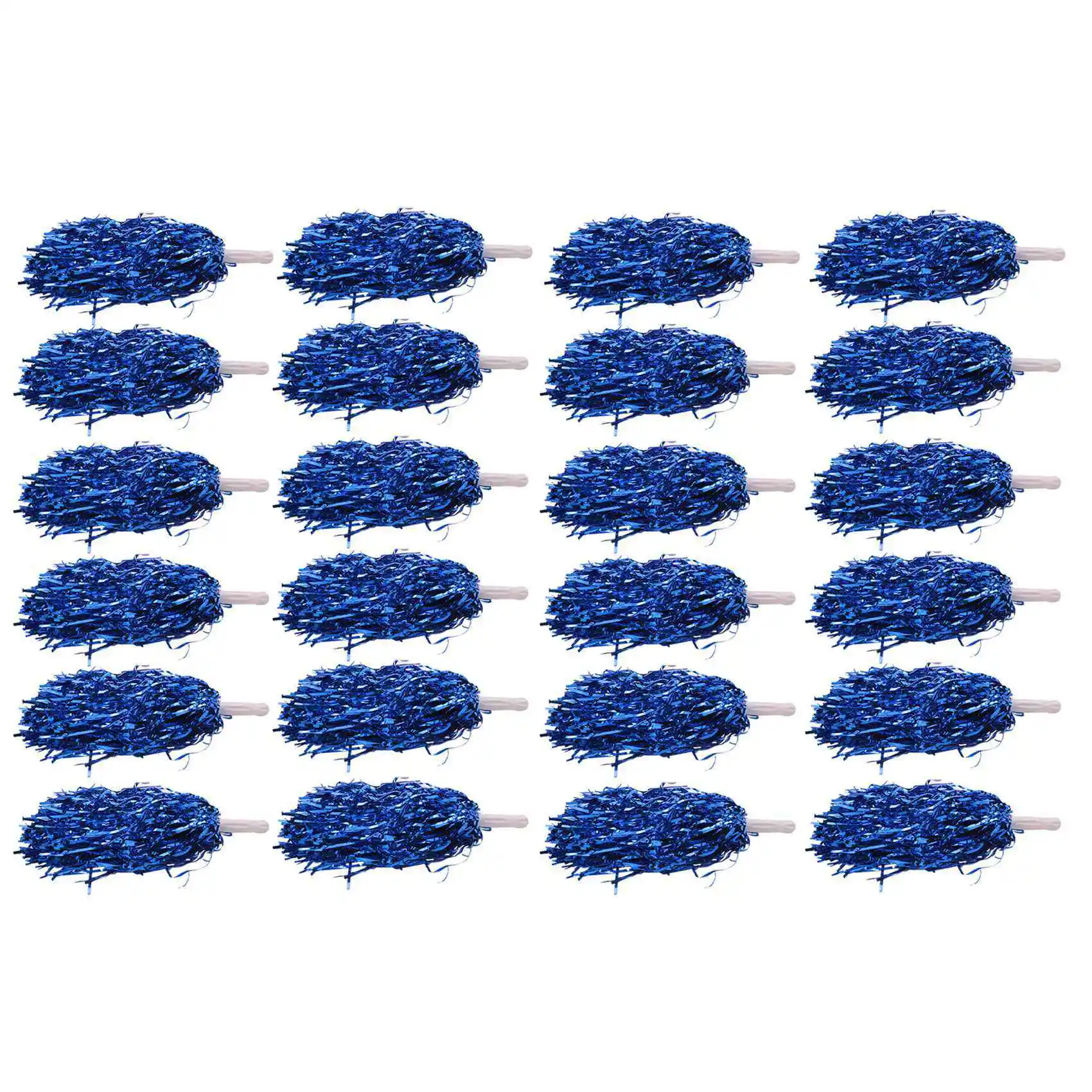 AEF6-72Pcs 치어리딩 폼폼 메탈릭 포일 치어 폼폼 성인용 플라스틱 손잡이 포함 어린이 치어리더 파티 블루