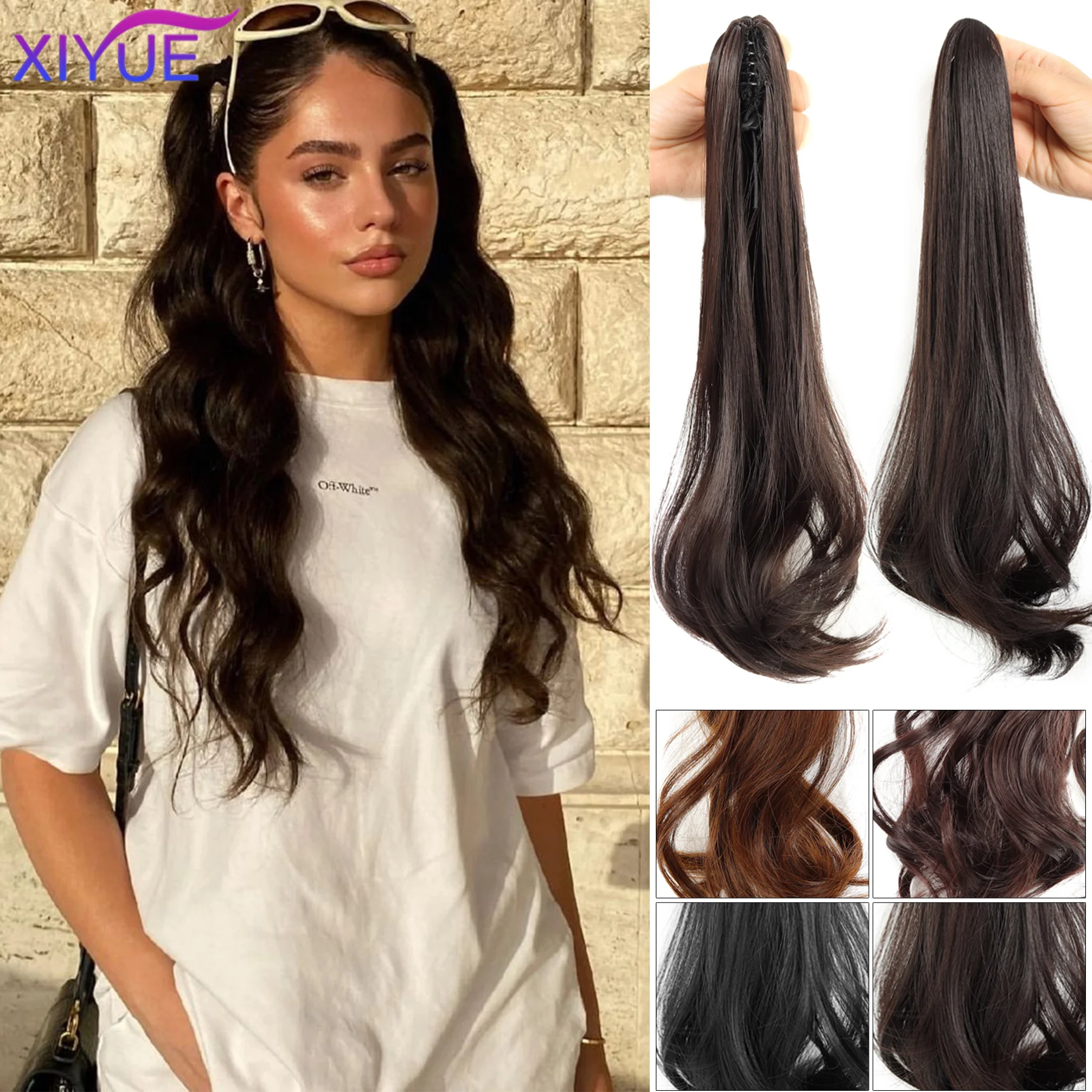 Synthetic Long Straight Claw Clip On Ponytail Hair Extensions 45cm Heat Resistant Pony Tail Hair piece For Women Daily Party