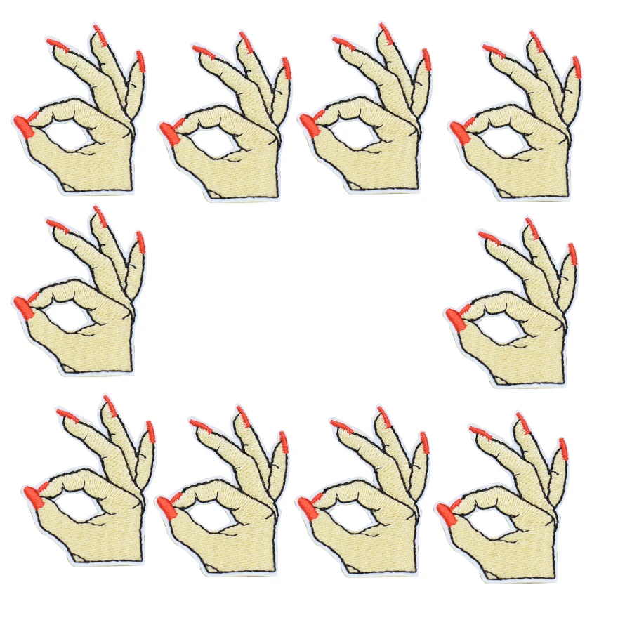

10pcs ok sign finger embroidered patches for clothing iron on patches for clothes badges clothes iron-on patches for jeans