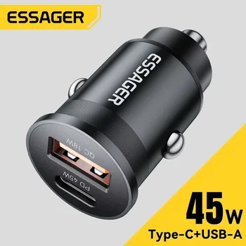 Essager 45W Caricabatteria da auto QC 3.0 per Huawei Xiaomi Ricarica rapida SCP Samsung AFC Ricarica rapida PD 3.0 Tipo C Carica telefono portatile
