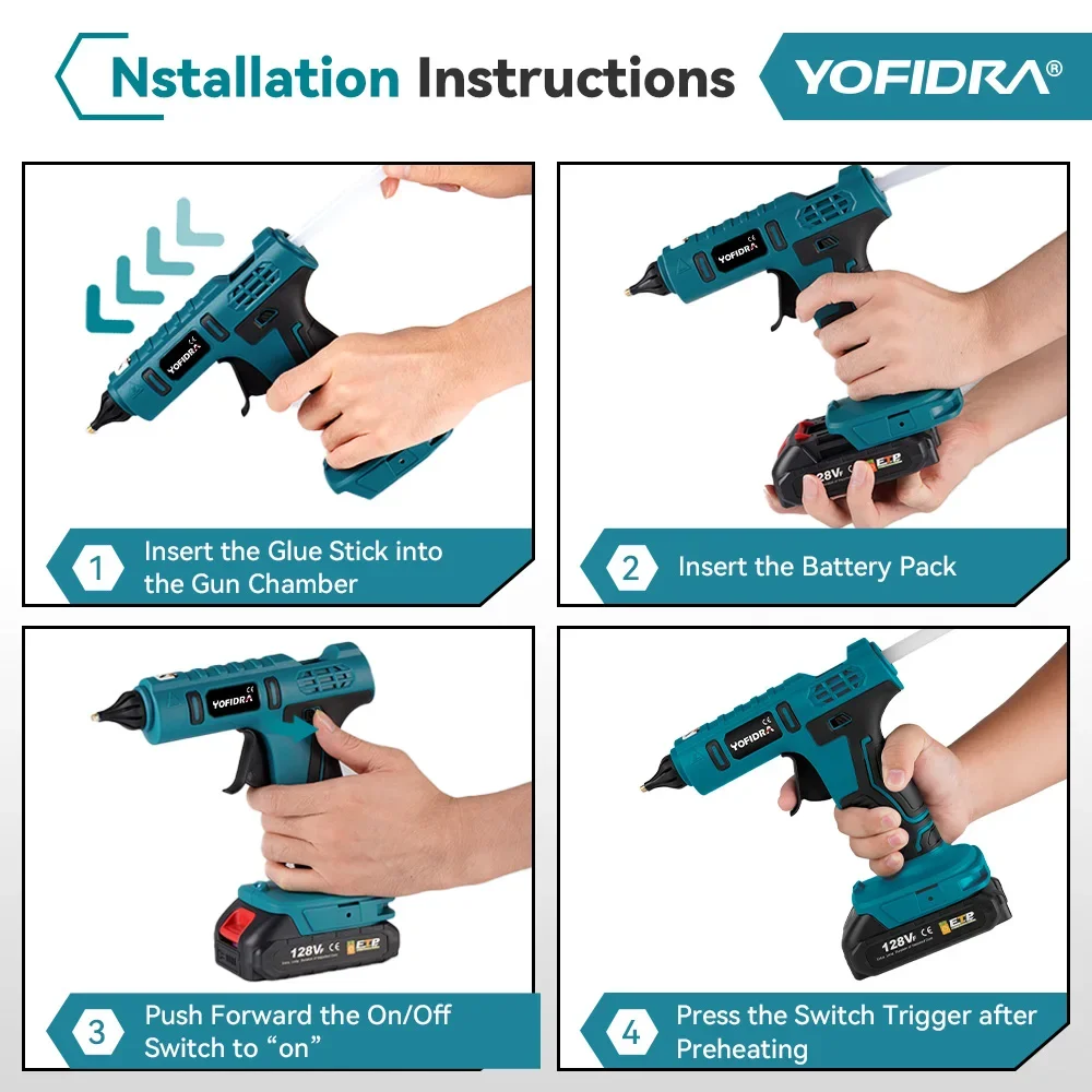 Hot Melt Glue Gun Hot Glue Gun Yofidra 100W 260&deg; High Temperature Hot Glue Gun Arts&DIY Heat Repair Tool Electric Hot Melt Glue Gun makita 18V Battery