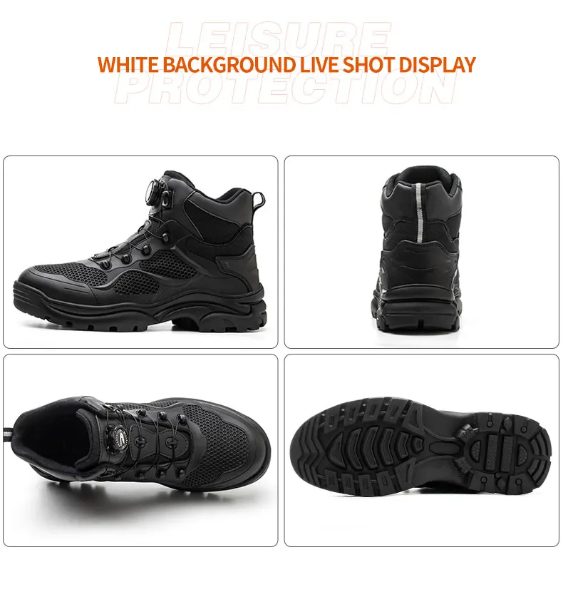 Rotary Buckle New Safety Boots Men Work Sneakers Indestructible Shoes Steel Toe Protective Anti-smash Anti-puncture Safety Shoes