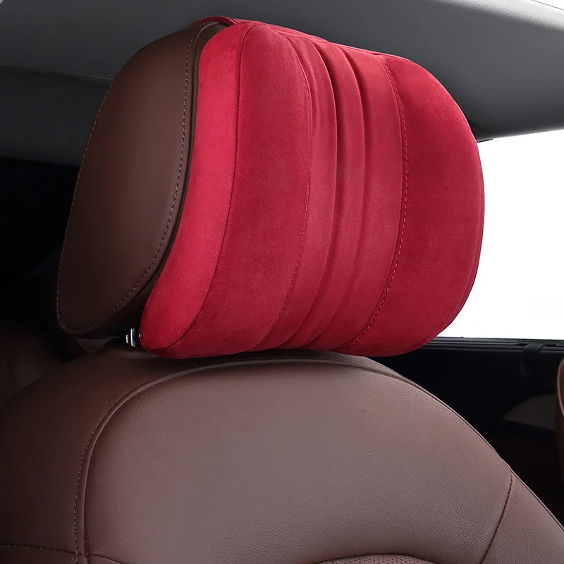 Suede Car Head Pillow For S-Class Maybach Memory Cotton Foam Auto Neck Headrest Support Cushion For Seat Interior Accessories