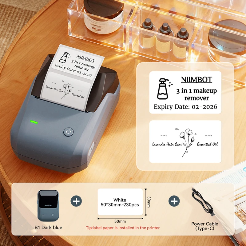 NIIMBOT B1 طابعة حرارية محمولة مع أشرطة 2 بوصة طابعة ملصقات لاصقة بلوتوث صغير ملصق صانع دعم الهواتف الذكية الكمبيوتر