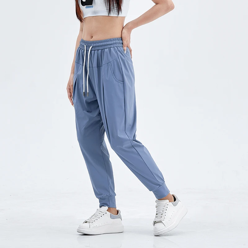 Spring Summer Elastic High Waisted Solid Pockets Shirring Casual Lantern Harlan Sweatpants Trousers Women's Clothing Pants
