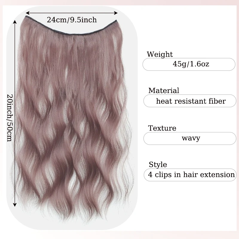 Wavy Colorful Clip in Hair Extensions Wig Synthetic 20inch Curly Hair Extensions Hairpiece for Women Daily Christmas Party Use