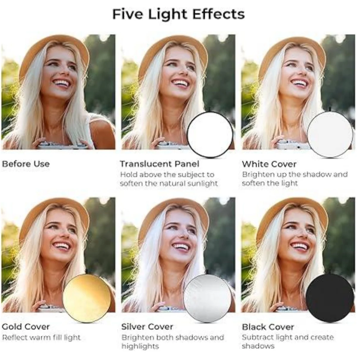 Photography Reflector Portable 5 in 1 Round Collapsible Photo Studio Light Diffuser Multi Color Outdoor 60/80/110CM HUANYINGBJB