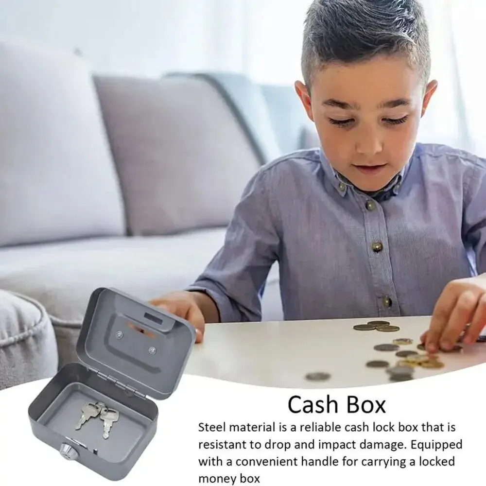 Safe Box Cash Box Piggy Bank Metal Lockable Coin Box Kids