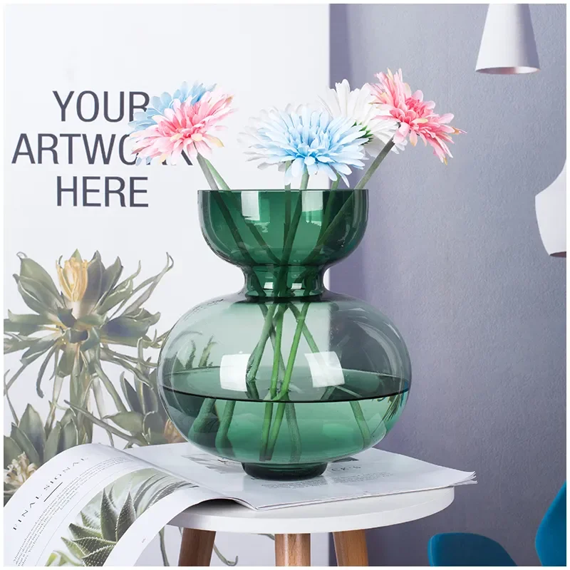 

Vase Nordic Glass Cyan Home Decor Modern Flower Pots Home Decoration Accessories For Living Room статуэтки для интерьера