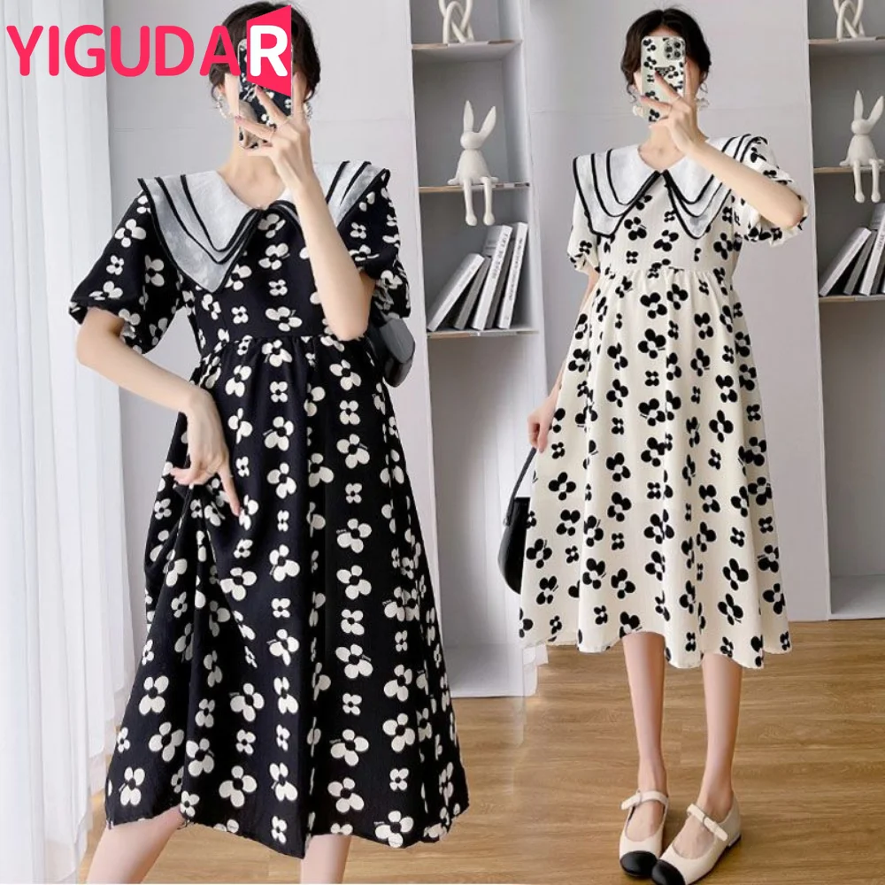 Maternity Dresses New 2023 Summer Temperament Pleated Casual Dress Korean Loose Floral Short-sleeved Fashion Pregnancy Skirt maternity dresses new 2023 summer temperament pleated casual dress korean new loose floral short sleeved fashion pregnancy skirt