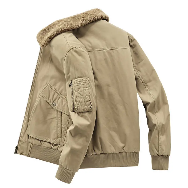 Winter Men's Jacket Fur Lined Coat Cotton-padded Clothes New Multiple Pockets Work Clothes Plush Thicken Lamb Wool Cotton Suit