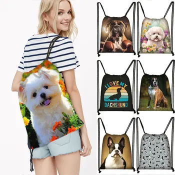 Cute Maltese / Boston Terrier Dog / Boxer Dogs Print Backpack Women Drawstring Bags Outdoor for Travel Shoes Holder Storage Bags