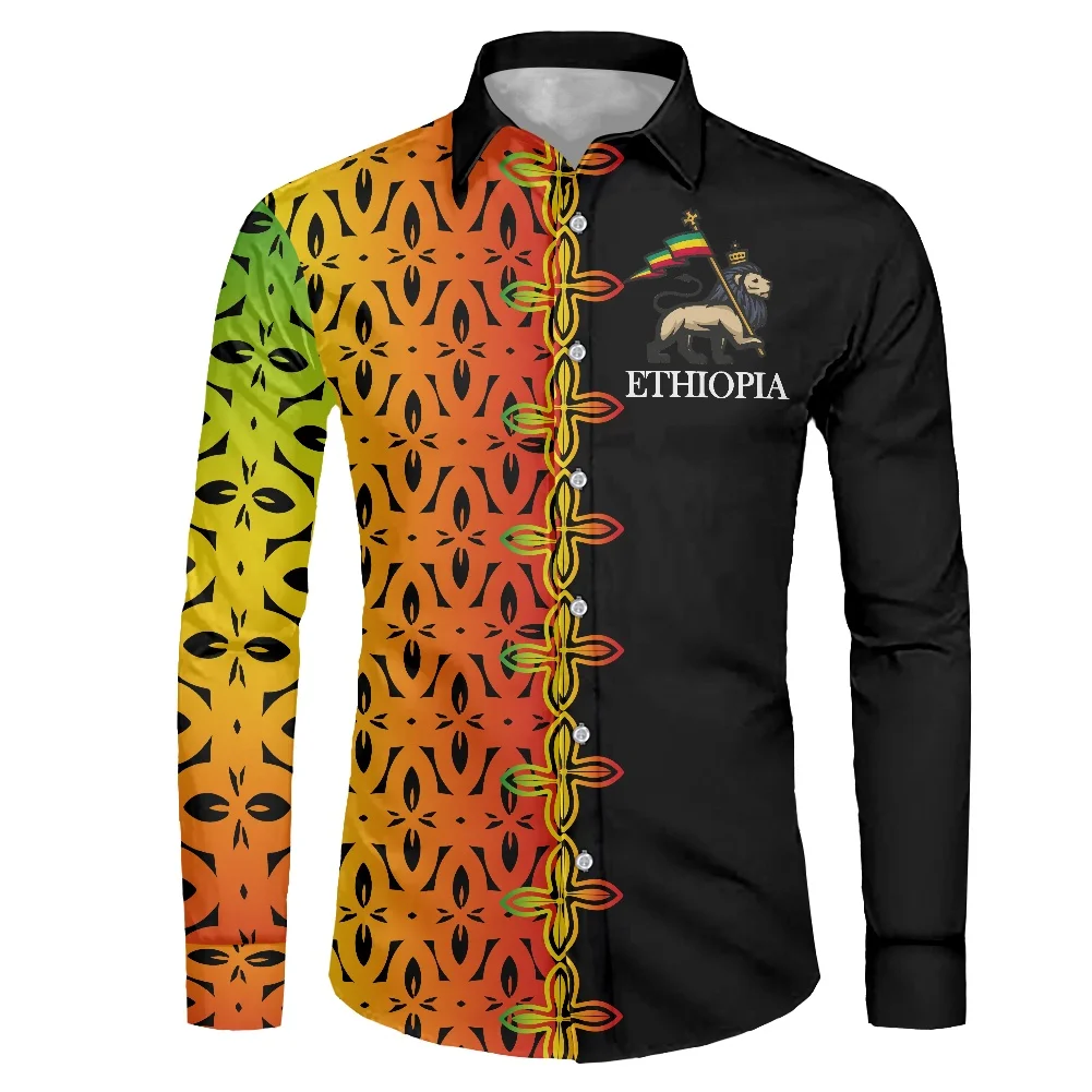 Luxury Design yellow And Black Men Shirt Ethiopian Flag Print Plus Size Long Sleeve Shirt Custom Logo Vintage Mens Clothing ethiopian hand made traditional design beautiful unique and different mini skirt luxury women s skirt sexy skirt