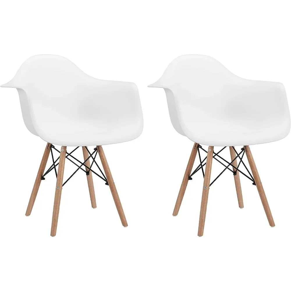 

CangLong Natural Wood Legs Mid Century Modern DSW Molded Shell Lounge Plastic Arm Chair , Set of 2, White