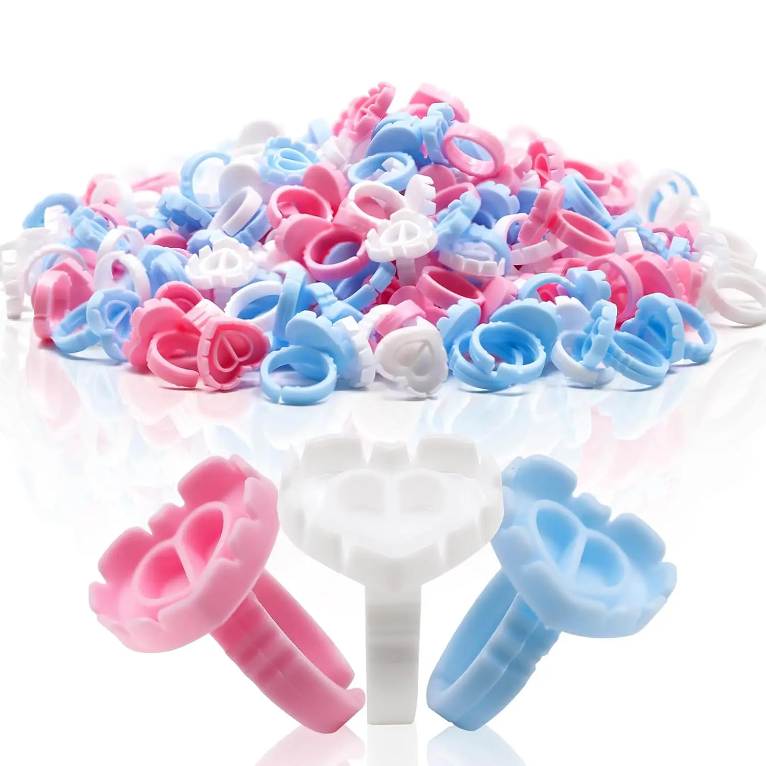 100 PCS Glue Rings for Eyelash Extensions Disposable Lovely Heart Blossom Cups Makeup Plastic Nail Art Supplies