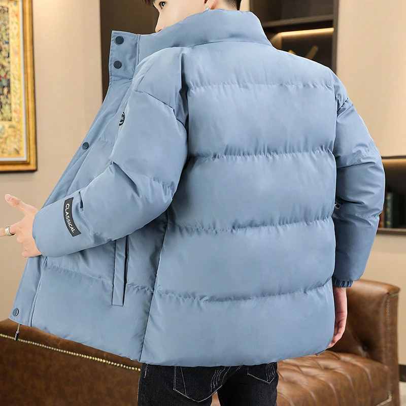 Solid Color Cotton-Padded Jacket 2023 Autumn Winter Men's Stand Collar Loose Thicken Bread Down Coat Outwear Warm Parkas Clothes