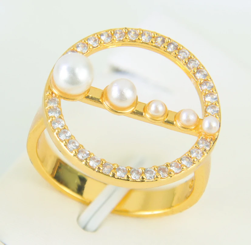 Italienische Mode Perlen Cocktailringe 21k Vergoldet Arabisch Geometrisch Eleganter Zirkonia-Ring Dubai Damen Event Party Schmuck – Detail 8