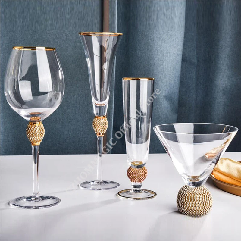 4/2Pcs Creative Gold Rimmed Glass Cup Red Wine Cocktail Champagne Whiskey Glass Drink Cup Bar Party Goblet Wedding Supplies Gift