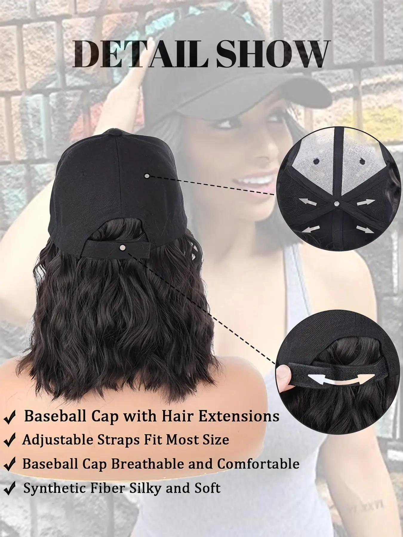 Synthetic Curly Wave Hair Wig with Baseball Cap for Women