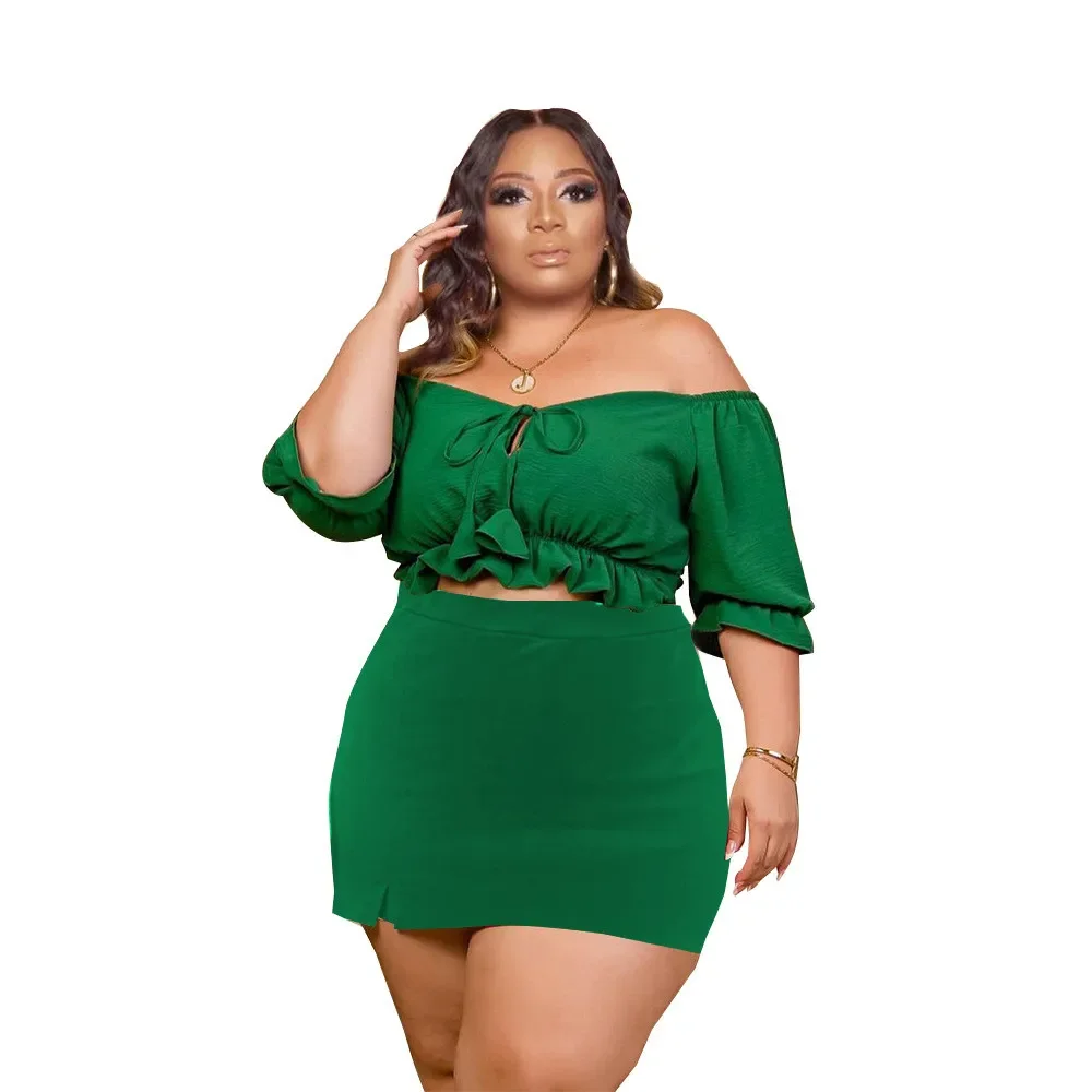 Wmstar Plus Size Skirts Sets Women Two Piece Outfits Mini Crop Top and Skirt Elegant Matching Suit New Wholesale Dropshipping