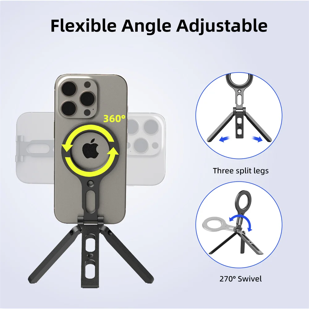 Aluminum Phone Tripod Stand with Magnetic Mount for iPhone and Android