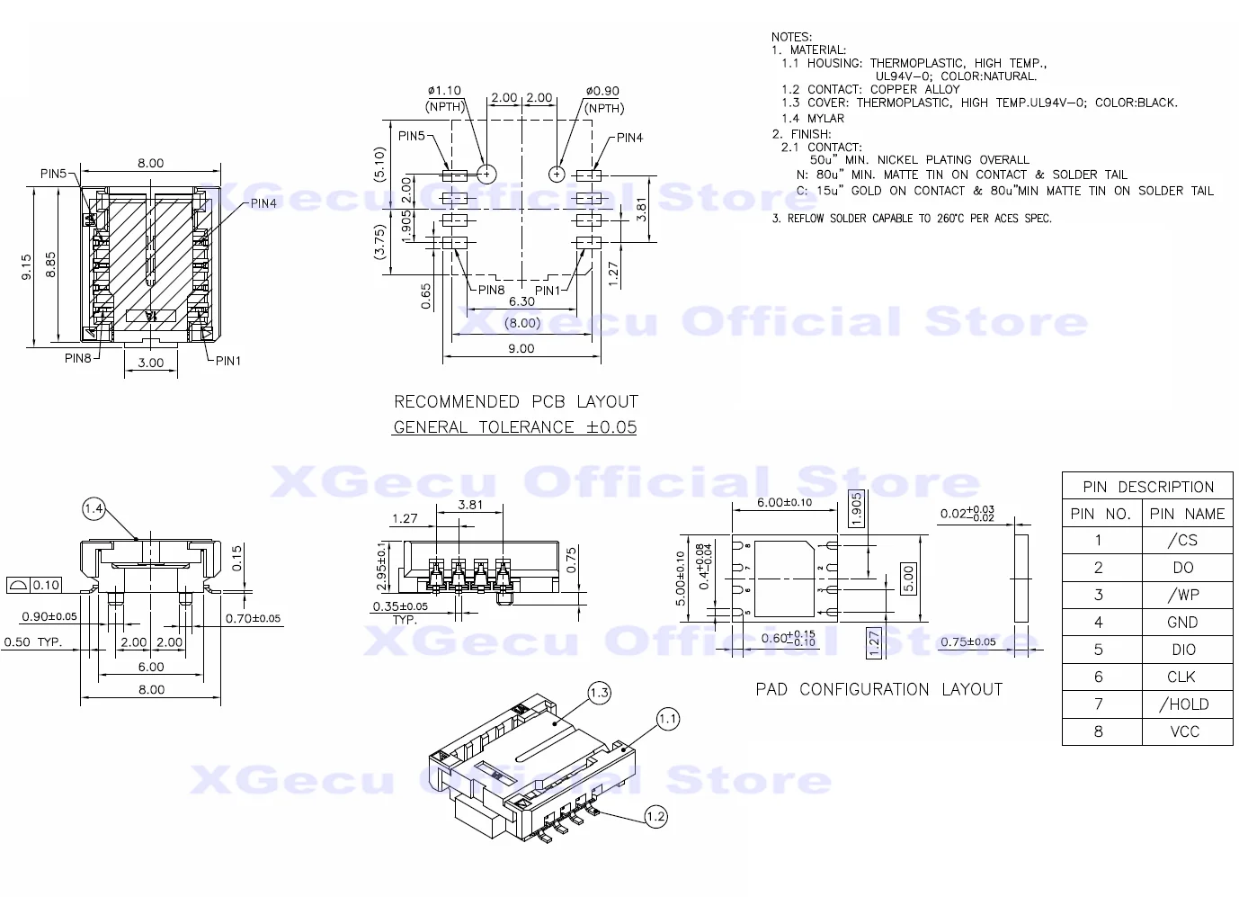 Universal dois-em-um soquete/adaptador, 6x5mm e 8x6mm, chip, bios smt, qfn8/mlf8/mlf8/mlp8/dfn8 para dip8