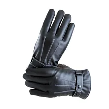 

Men Warm Touch Screen Gloves Stylish Elegant Black PU Leather Windproof Thick Mittens for Driving Riding Winter