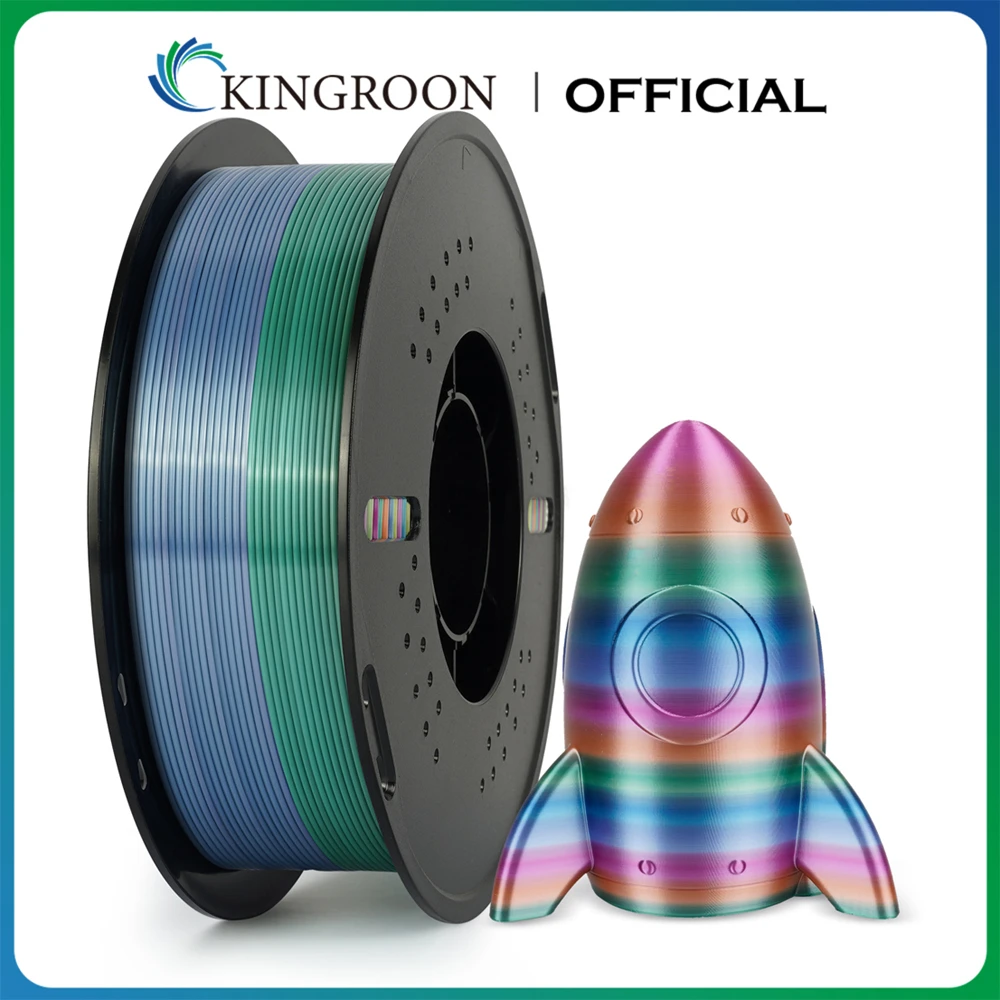 Nouveau Filament PLA KINGROON Dégradé Soie Arc-en-ciel 1,75 mm 1 kg Multicolore Matériau d'impression 3D 5 Couleurs Changeantes Rouge Vert Bleu, 2,2 lb