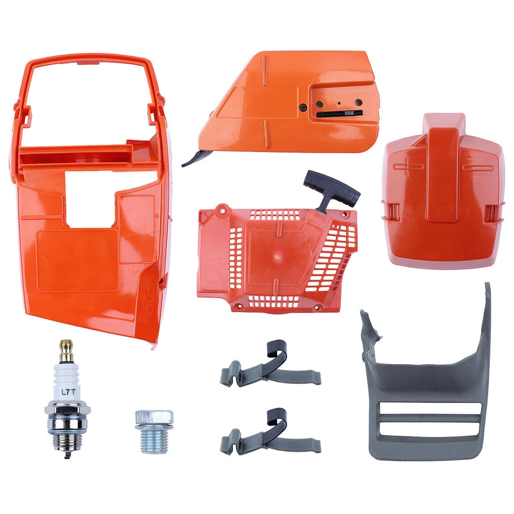 

Крышка цепного тормоза, верхняя крышка цилиндра, крышка газонокосилки, триммера для травы, стартер, компрессионная пробка, передняя Тормозная ручка