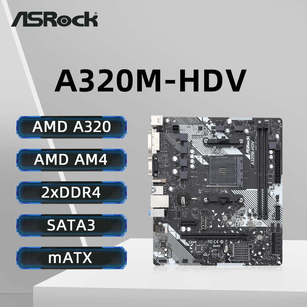 ASROCK A320M-HDV Motherboard Support AMD Ryzen 5 5600 Ryzen