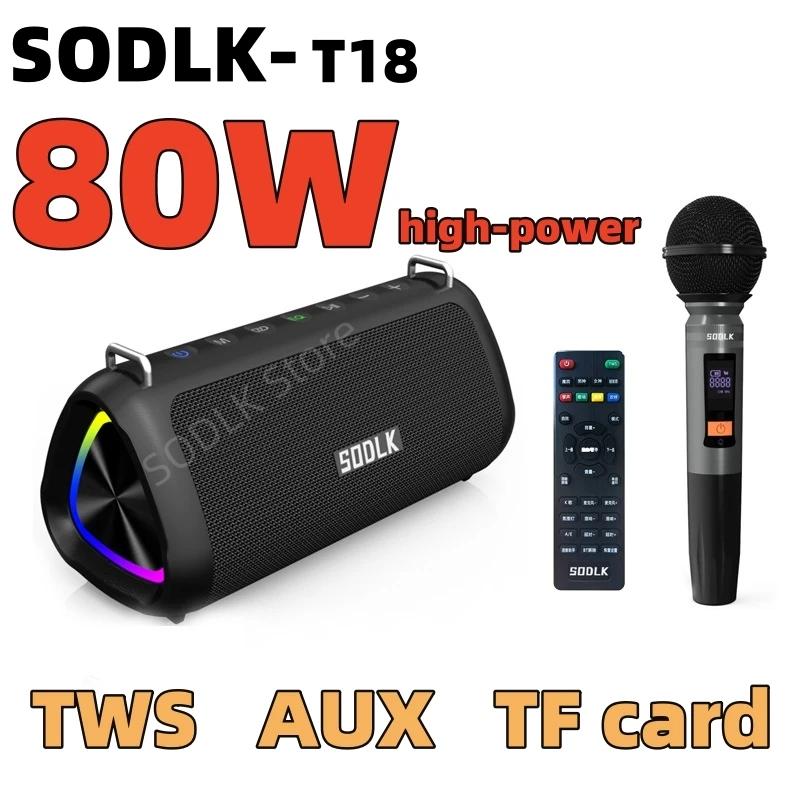 

SODLK T18 Blue-tooth Speaker 80W Output Power BT Speaker with Class D Amplifier Excellent Bass Performance Hi-fi K-Song speakers