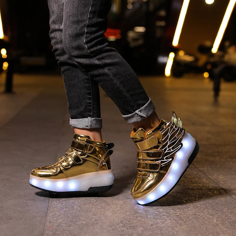 Description Picture 6 of item2024 Children's Roller Skating Shoes High-top Shoelaces for Boys and Girls LED Lights USB Charging Training Shoes for Kids