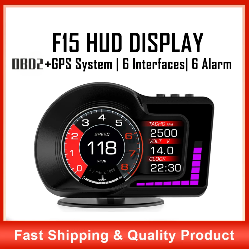 

3.5“ HUD Display for Fuel Cars After 2008 OBD2+GPS Intelligence Car Head-up Display Gauge Security Alarm Water&Oil Temp. RPM