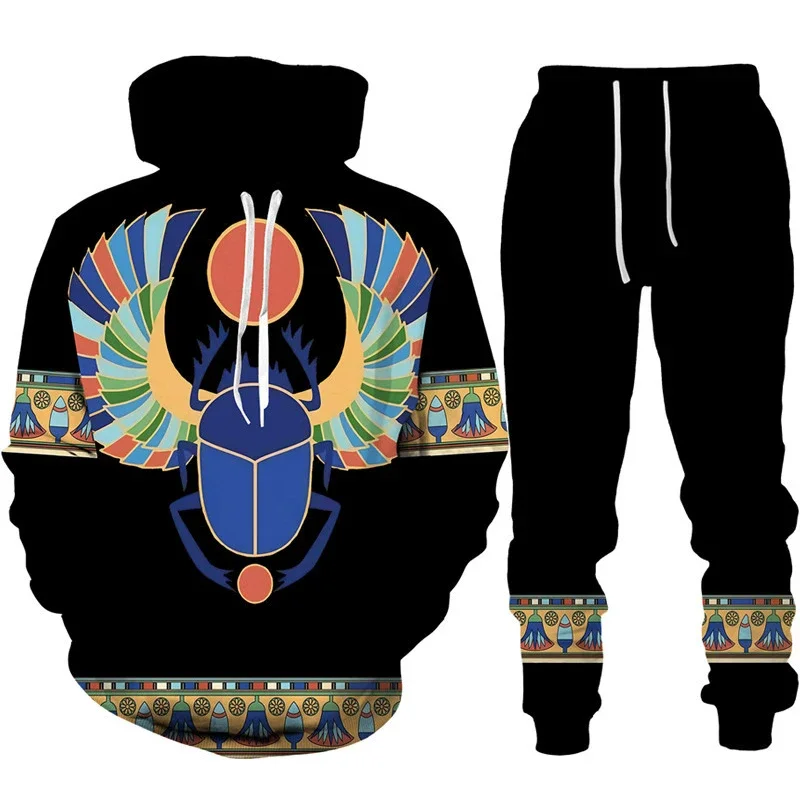 Men Hoodie Sets 3D Print Ancient Horus Egyptian God Eye of Egypt Pharaoh  Casual Loose Men's Hoodie+Pants Streetwear Jogging Set 6