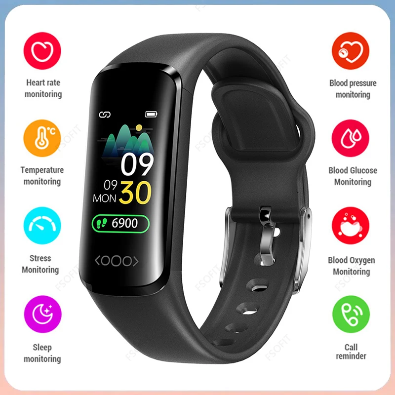 Ecg + Ppg Smart Watch Uomo Donna Glicemia Temperatura Salute Tracker Braccialetto Sport Impermeabile Fitness Chiamata Promemoria Smartwatch