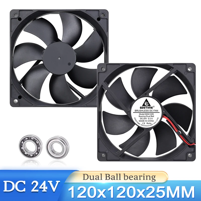 Gdstime 1Pcs 12025 Cooling Fan 24V 120x120x25MM Dual Ball Brushless DC 